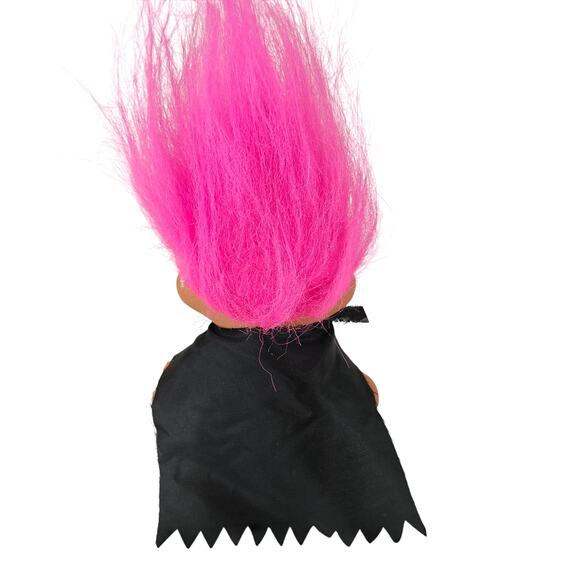 Troll Doll 6" Pink Hair Halloween Outfit Orange Shirt Black Cape 1991 TNT - Picture 11 of 14